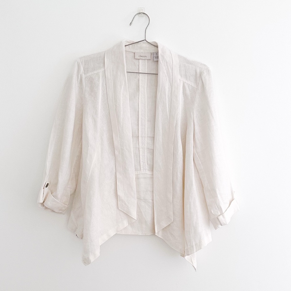 Chico's Unstructured White Linen Blazer
